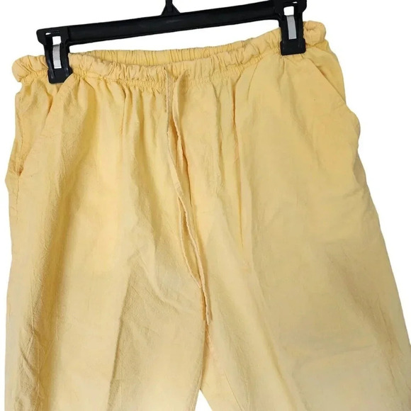 Bobbie Brooks Carpi Pant Yellow Elastic Waist Wide Leg Drawstring Size Large - Picture 7 of 11